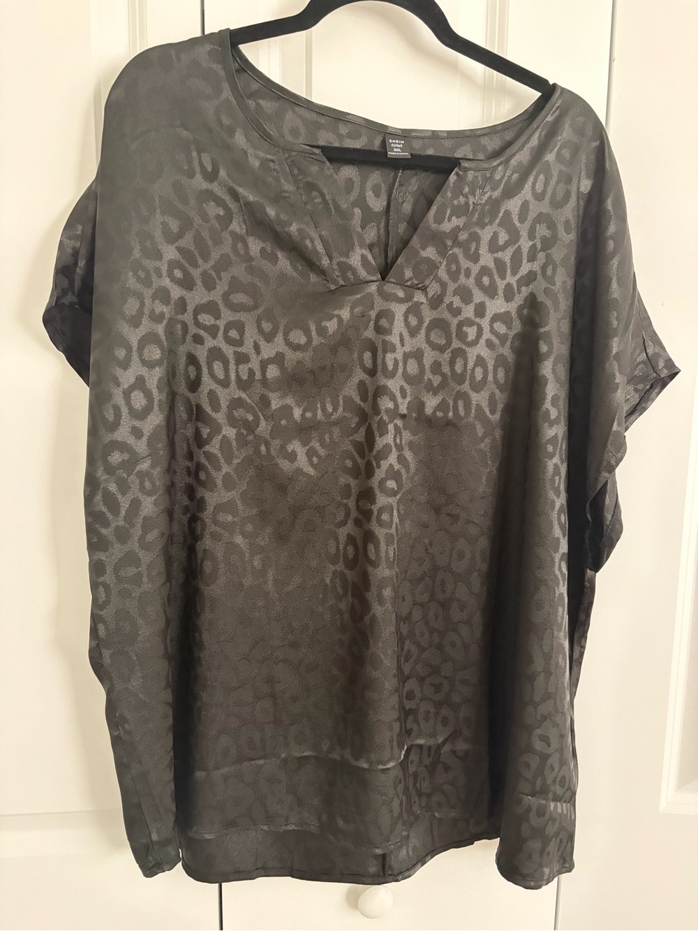 SHEIN Charcoal Animal-Print V-Neck Blouse